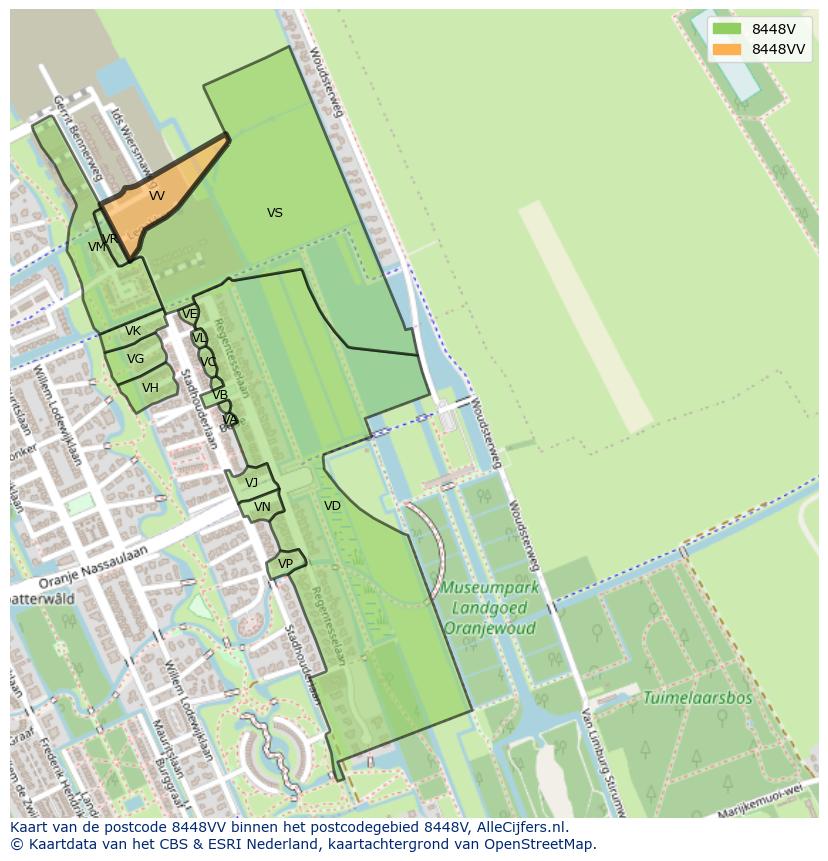 Afbeelding van het postcodegebied 8448 VV op de kaart.