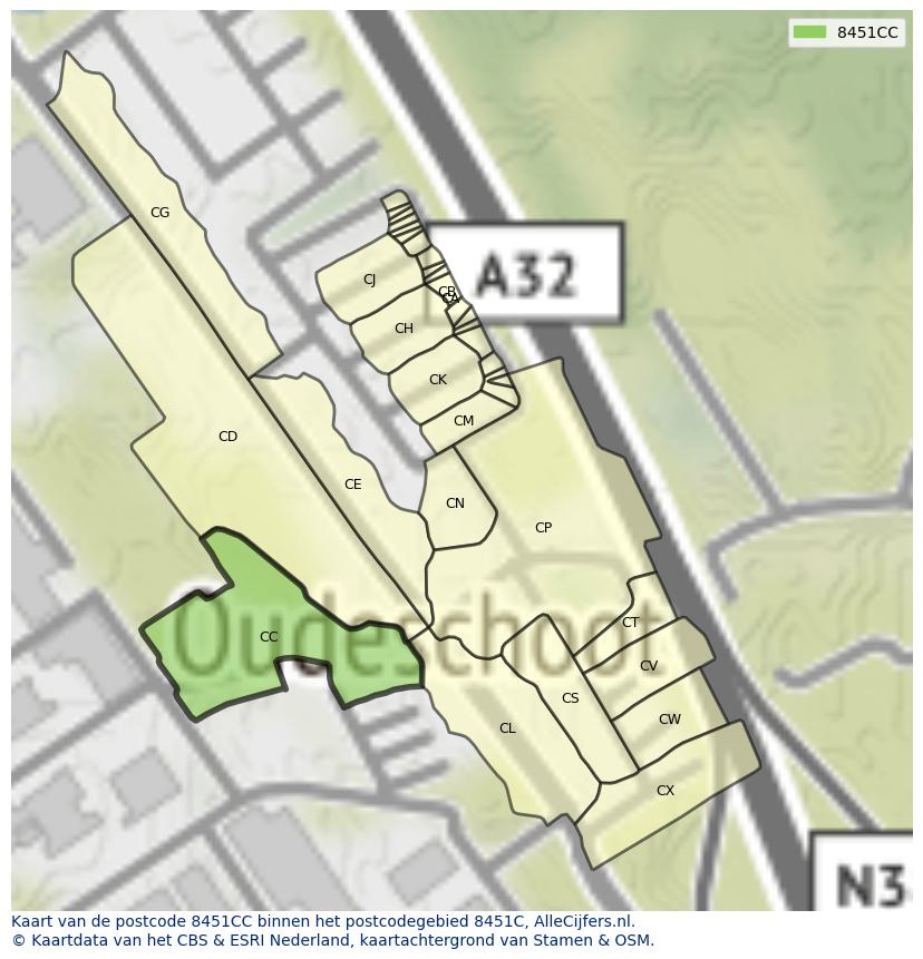 Afbeelding van het postcodegebied 8451 CC op de kaart.