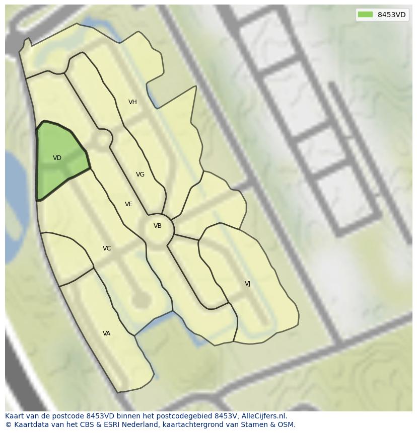Afbeelding van het postcodegebied 8453 VD op de kaart.