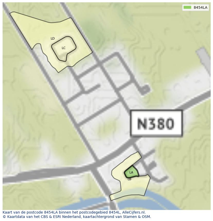 Afbeelding van het postcodegebied 8454 LA op de kaart.
