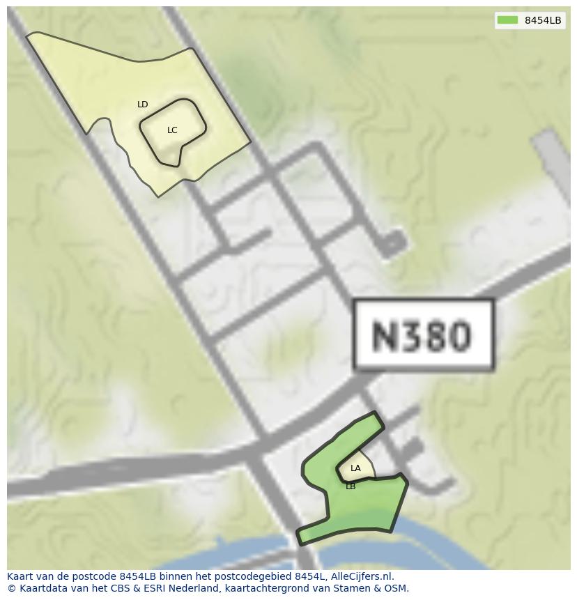 Afbeelding van het postcodegebied 8454 LB op de kaart.