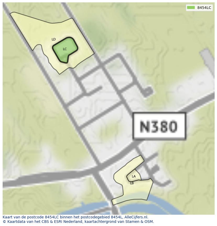 Afbeelding van het postcodegebied 8454 LC op de kaart.