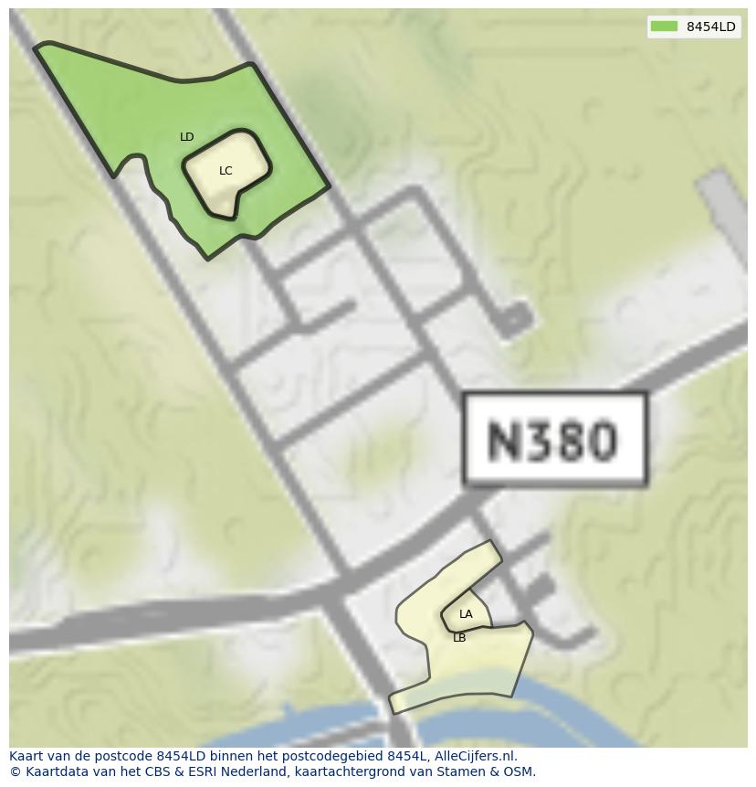 Afbeelding van het postcodegebied 8454 LD op de kaart.