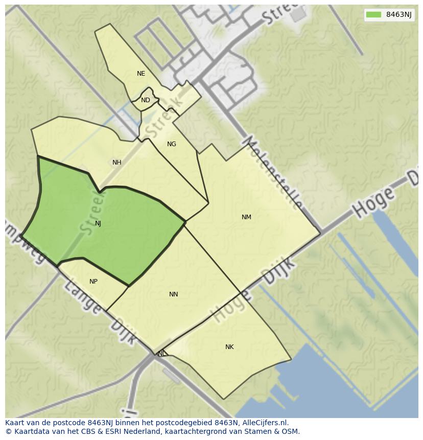 Afbeelding van het postcodegebied 8463 NJ op de kaart.
