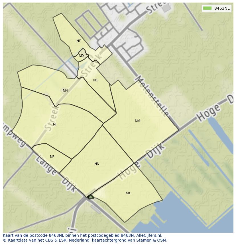 Afbeelding van het postcodegebied 8463 NL op de kaart.