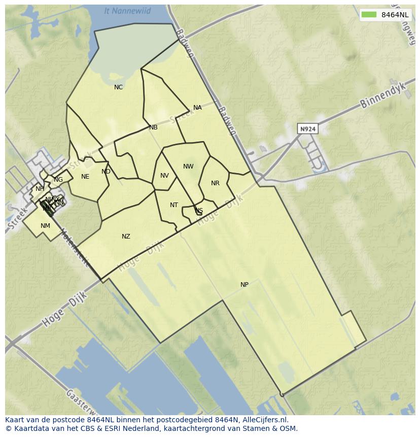 Afbeelding van het postcodegebied 8464 NL op de kaart.