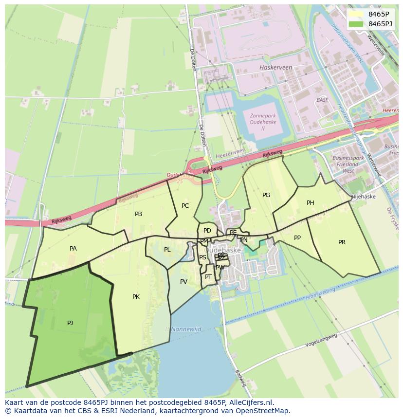 Afbeelding van het postcodegebied 8465 PJ op de kaart.