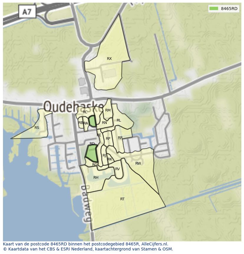 Afbeelding van het postcodegebied 8465 RD op de kaart.