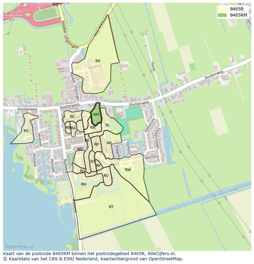 Afbeelding van het postcodegebied 8465 RM op de kaart.