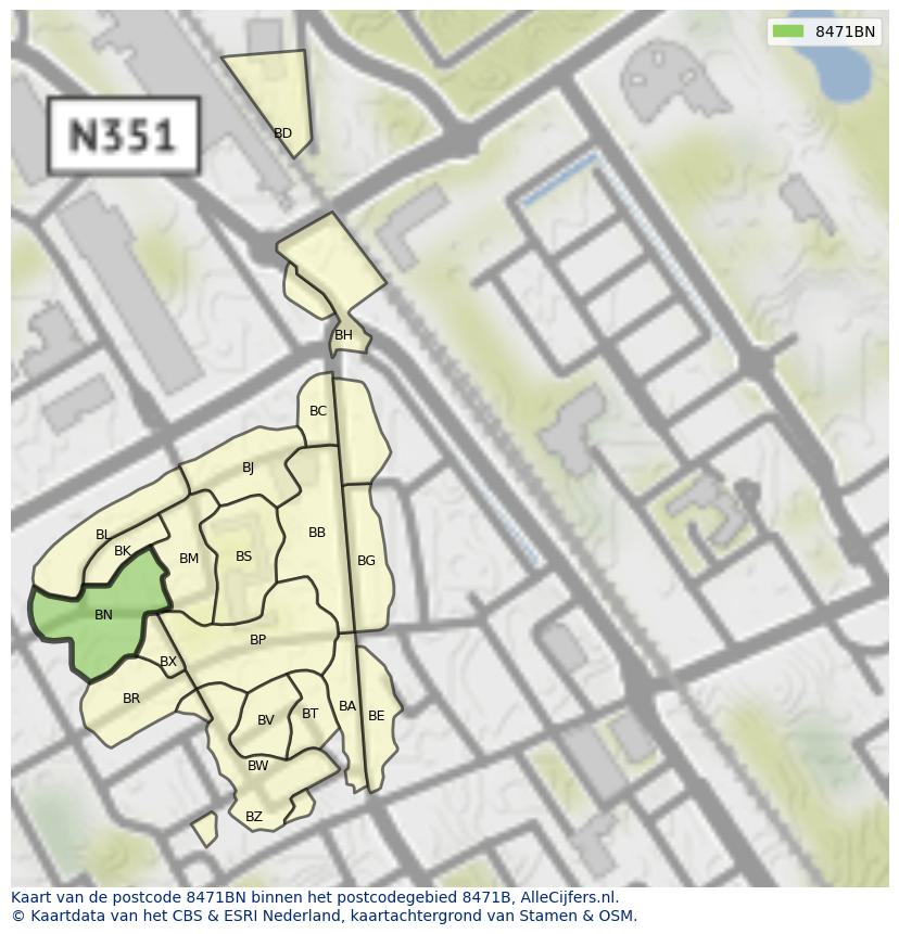 Afbeelding van het postcodegebied 8471 BN op de kaart.
