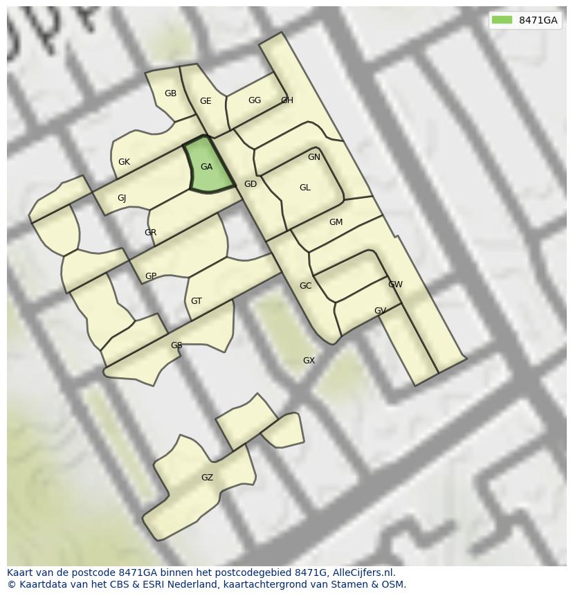Afbeelding van het postcodegebied 8471 GA op de kaart.