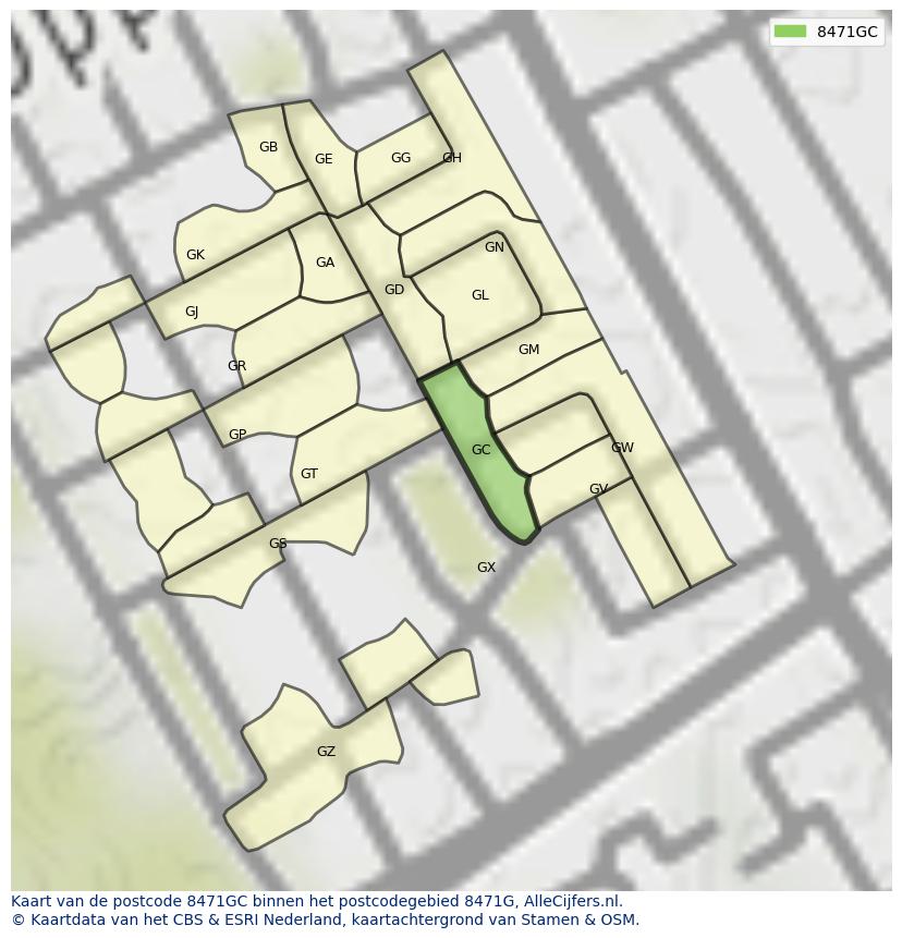 Afbeelding van het postcodegebied 8471 GC op de kaart.