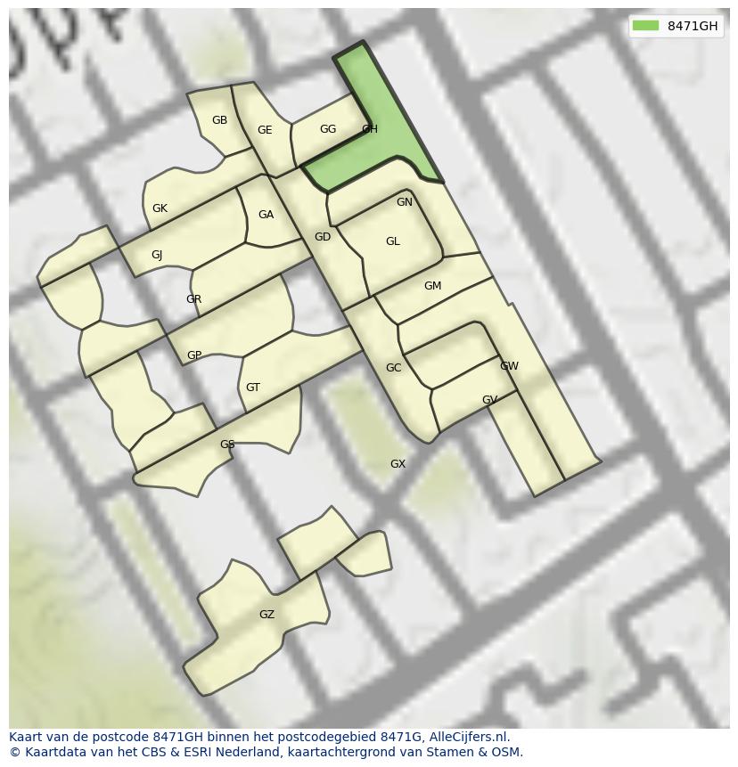 Afbeelding van het postcodegebied 8471 GH op de kaart.