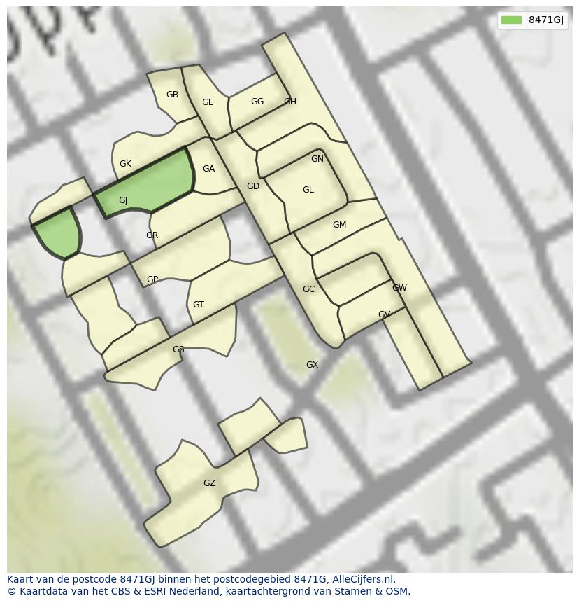 Afbeelding van het postcodegebied 8471 GJ op de kaart.