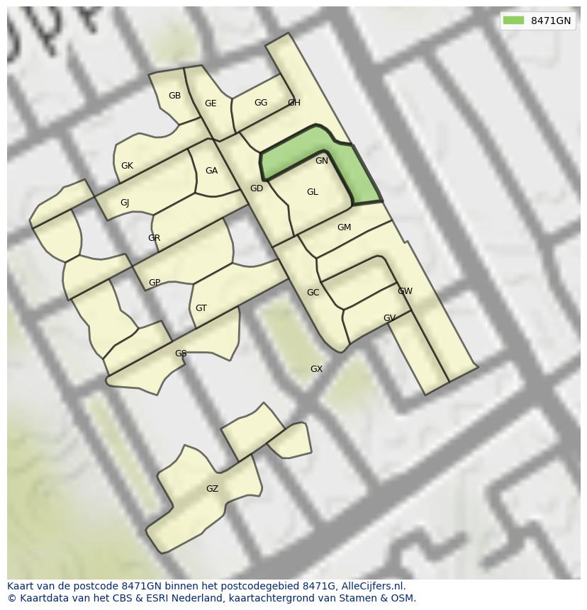 Afbeelding van het postcodegebied 8471 GN op de kaart.