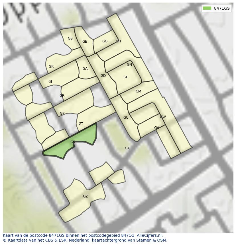Afbeelding van het postcodegebied 8471 GS op de kaart.