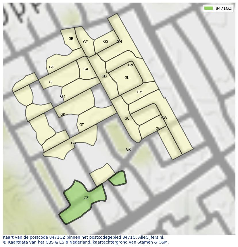 Afbeelding van het postcodegebied 8471 GZ op de kaart.
