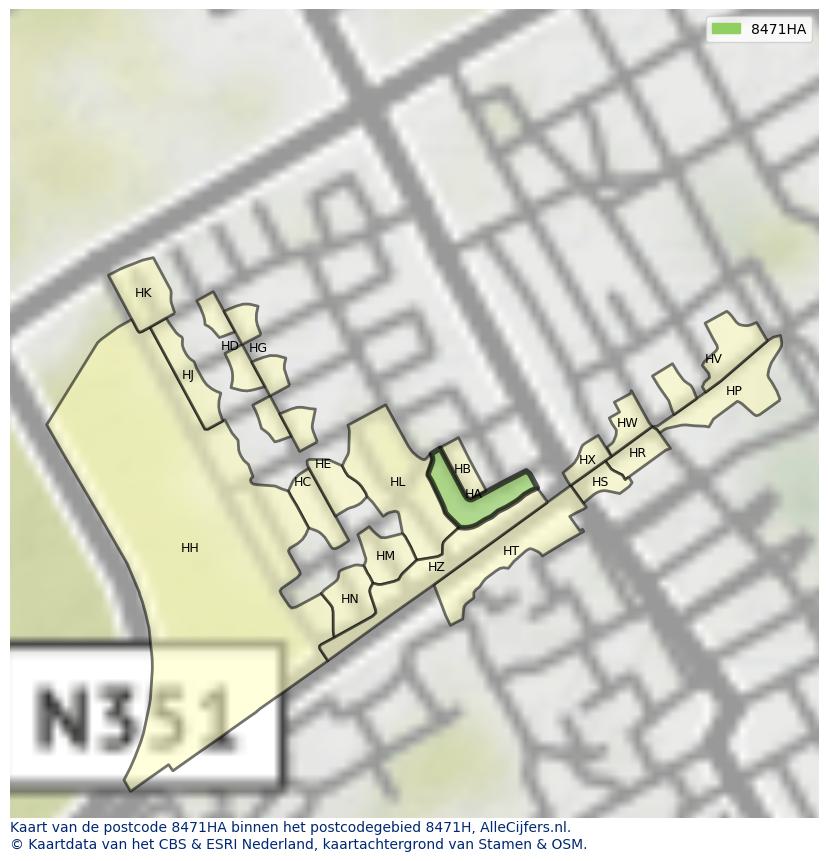 Afbeelding van het postcodegebied 8471 HA op de kaart.