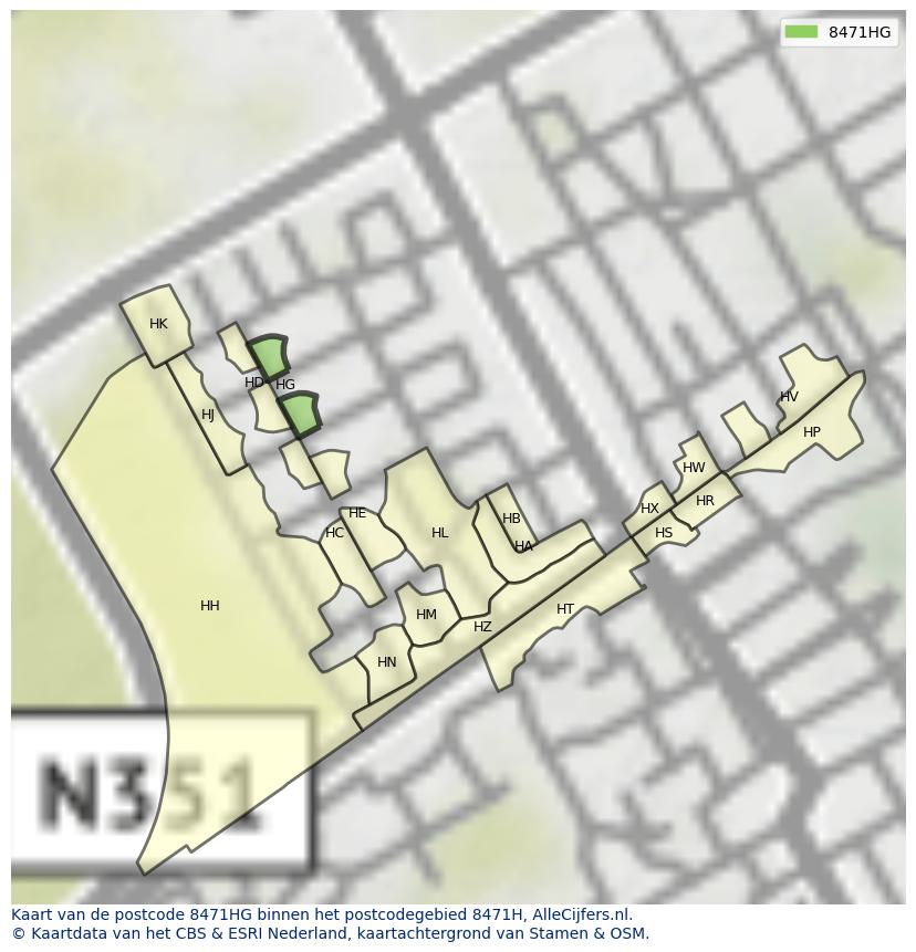 Afbeelding van het postcodegebied 8471 HG op de kaart.