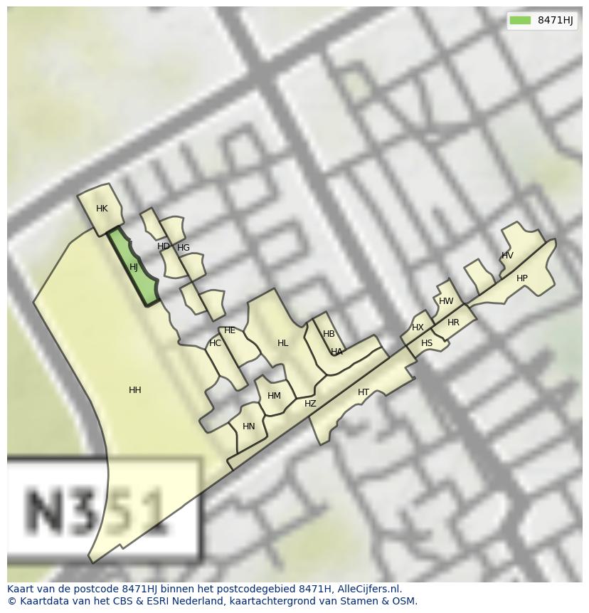 Afbeelding van het postcodegebied 8471 HJ op de kaart.