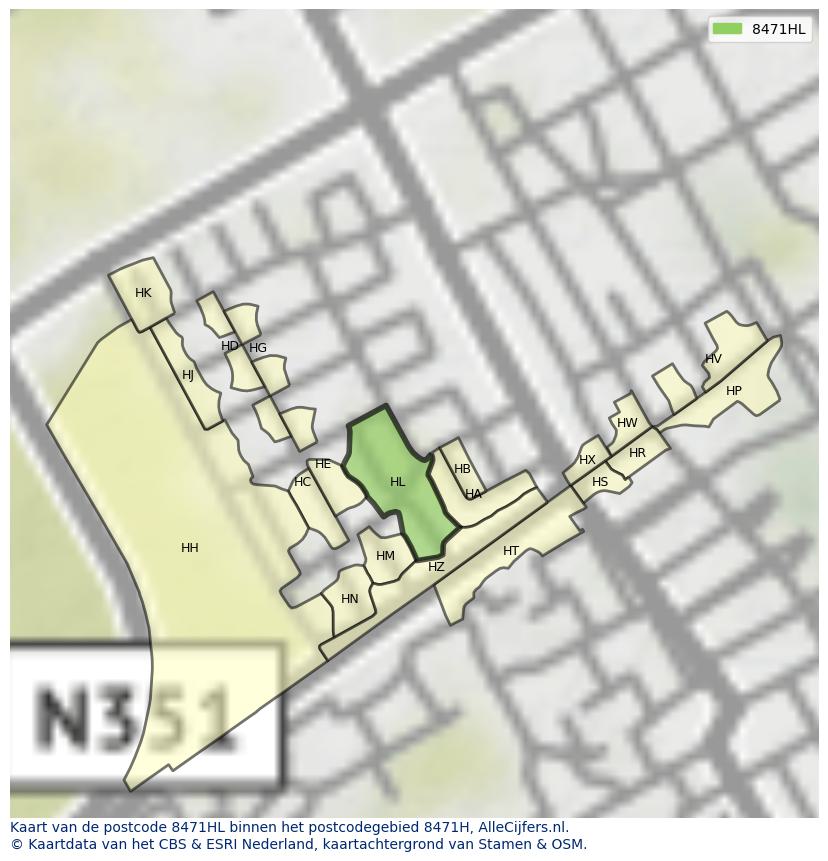 Afbeelding van het postcodegebied 8471 HL op de kaart.