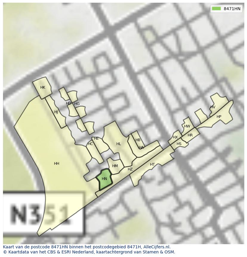 Afbeelding van het postcodegebied 8471 HN op de kaart.