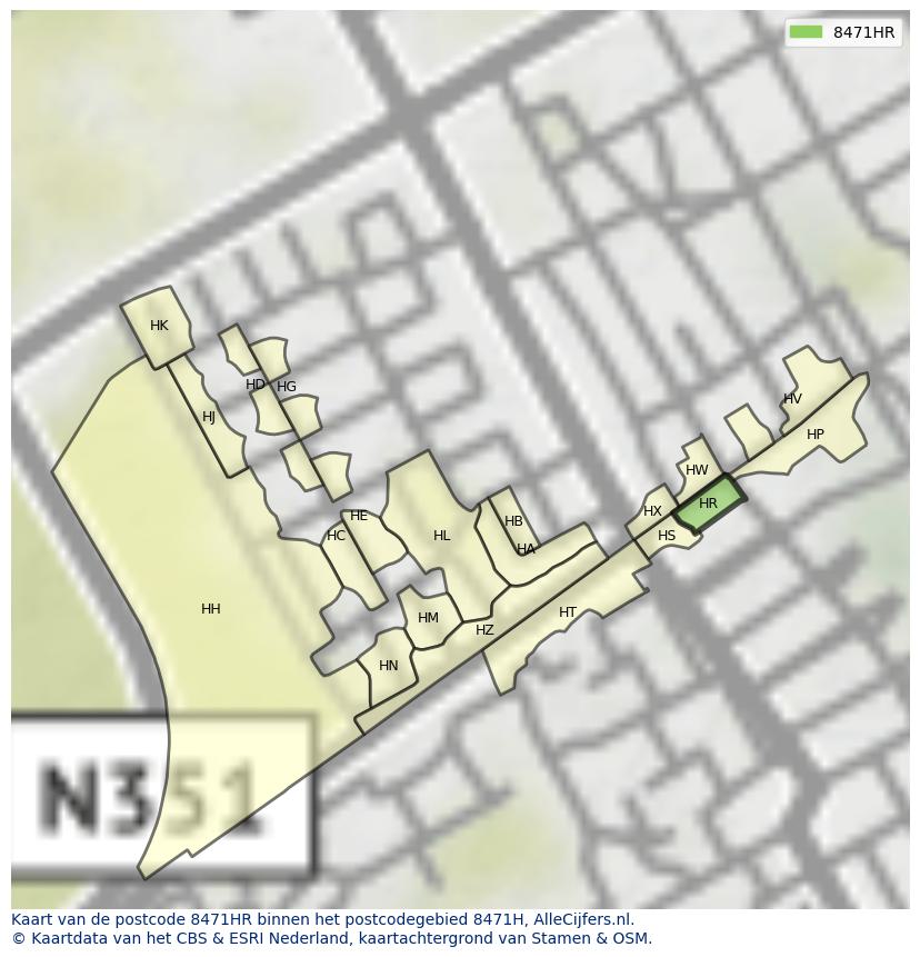 Afbeelding van het postcodegebied 8471 HR op de kaart.