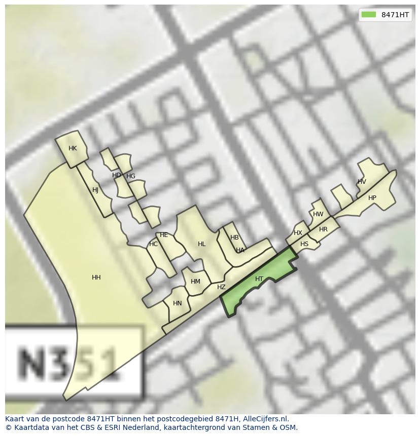 Afbeelding van het postcodegebied 8471 HT op de kaart.