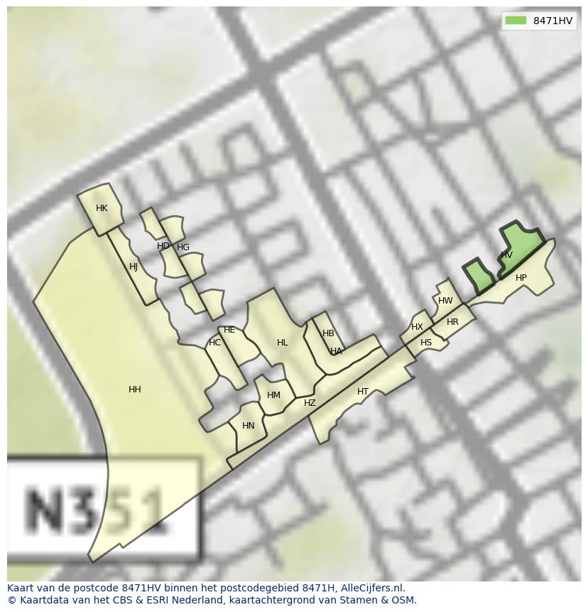 Afbeelding van het postcodegebied 8471 HV op de kaart.