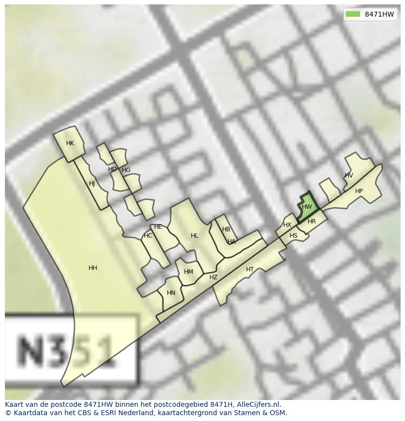 Afbeelding van het postcodegebied 8471 HW op de kaart.