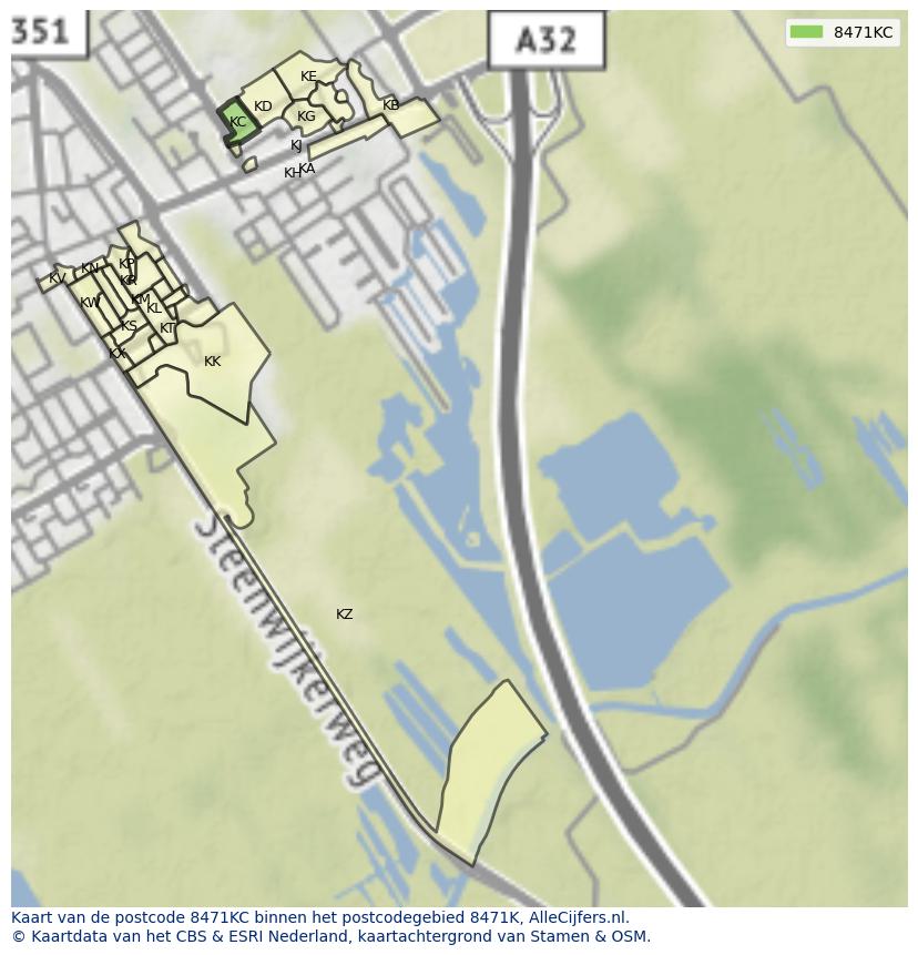 Afbeelding van het postcodegebied 8471 KC op de kaart.