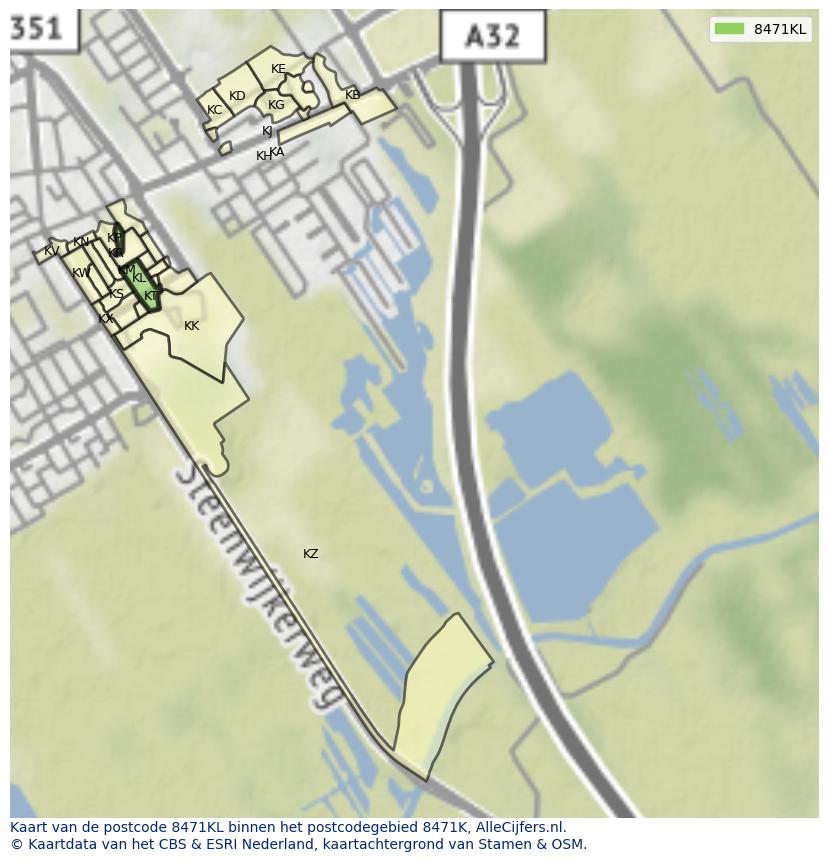Afbeelding van het postcodegebied 8471 KL op de kaart.