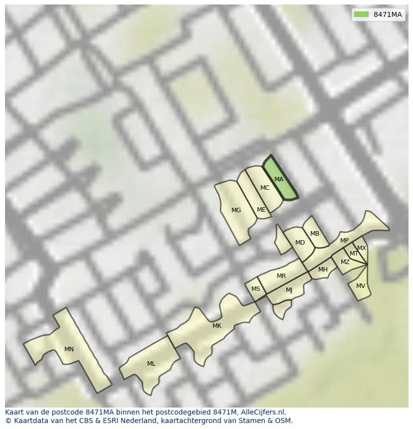 Afbeelding van het postcodegebied 8471 MA op de kaart.