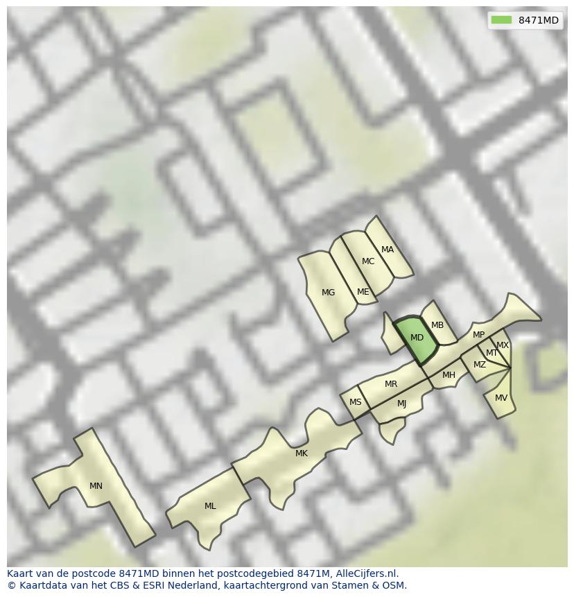 Afbeelding van het postcodegebied 8471 MD op de kaart.
