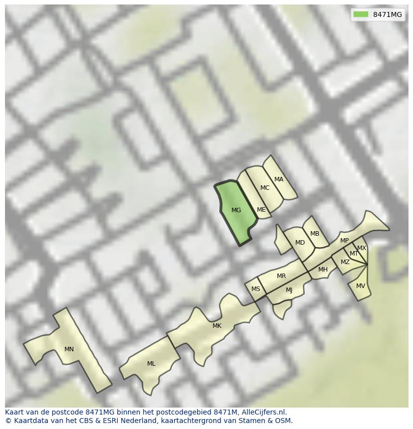 Afbeelding van het postcodegebied 8471 MG op de kaart.