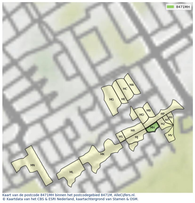 Afbeelding van het postcodegebied 8471 MH op de kaart.