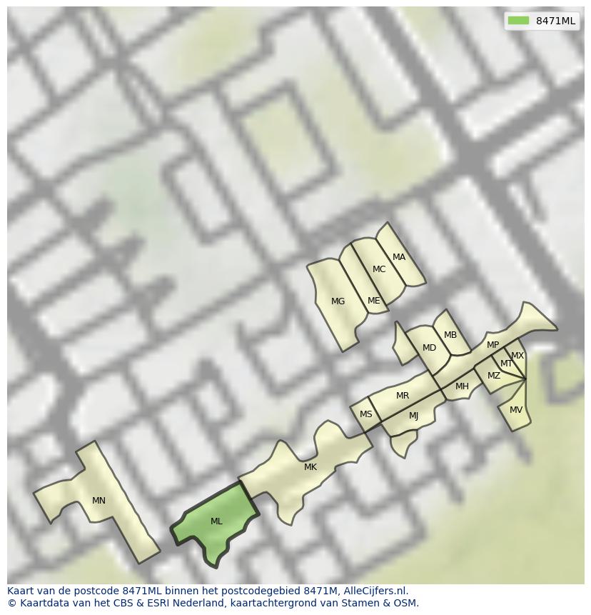 Afbeelding van het postcodegebied 8471 ML op de kaart.