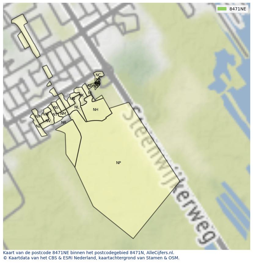 Afbeelding van het postcodegebied 8471 NE op de kaart.