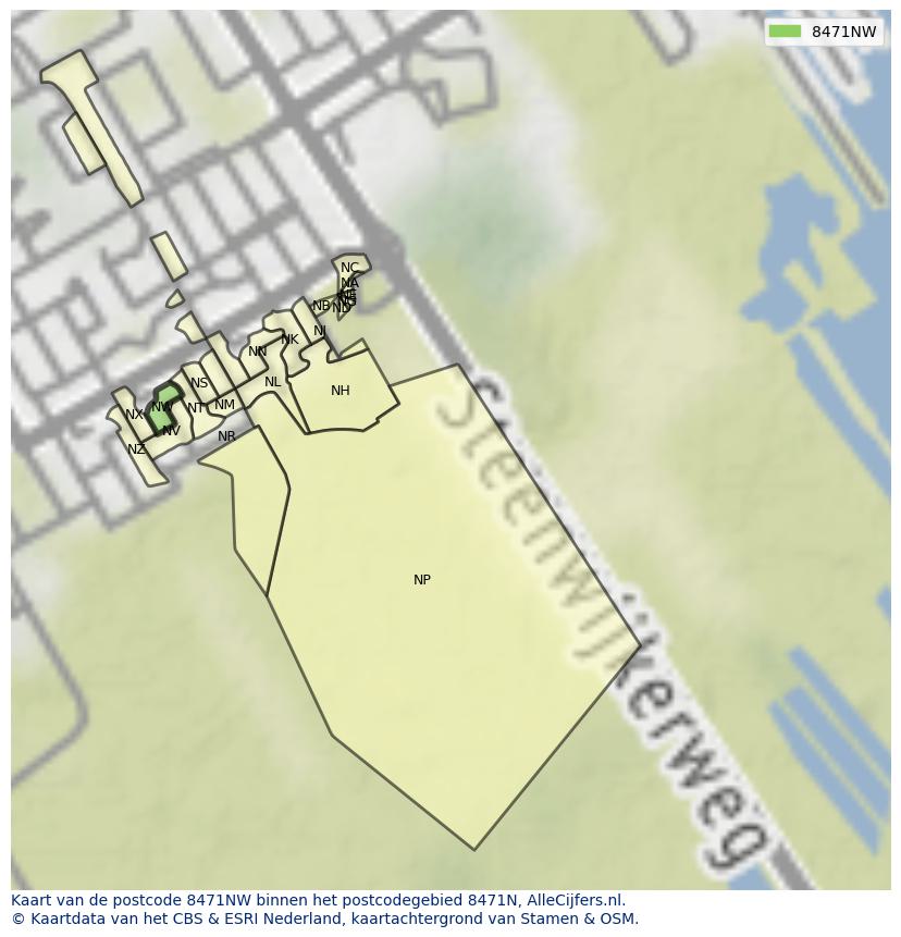 Afbeelding van het postcodegebied 8471 NW op de kaart.