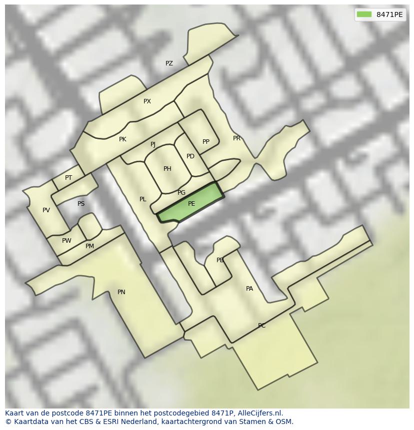 Afbeelding van het postcodegebied 8471 PE op de kaart.