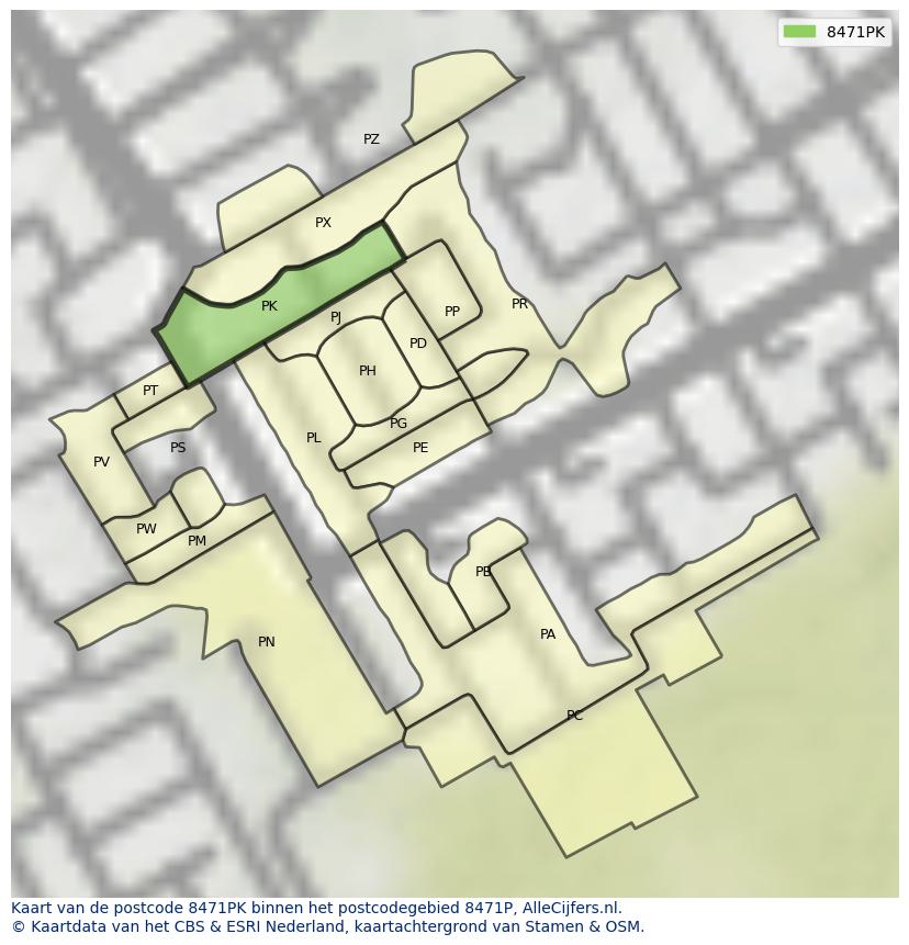 Afbeelding van het postcodegebied 8471 PK op de kaart.