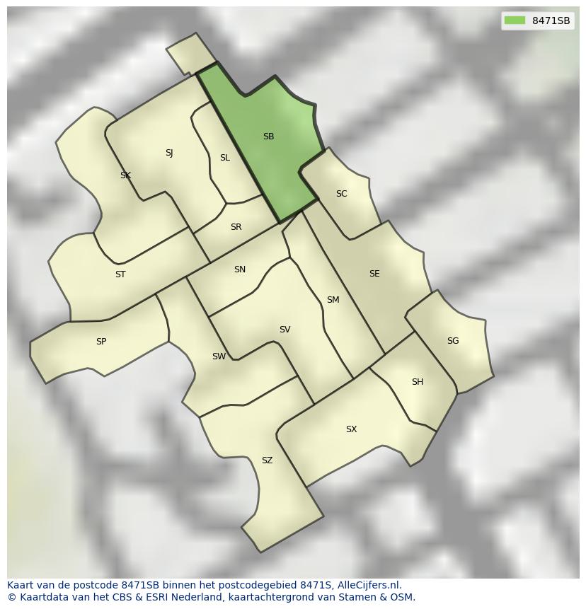 Afbeelding van het postcodegebied 8471 SB op de kaart.