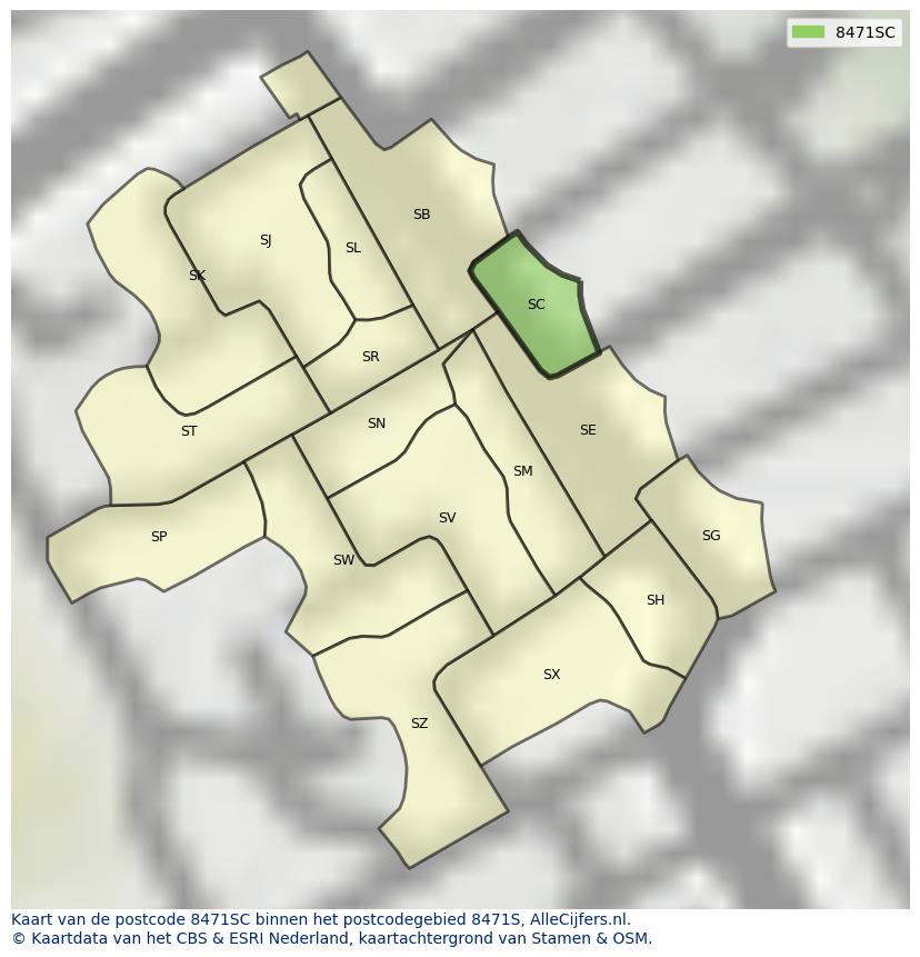 Afbeelding van het postcodegebied 8471 SC op de kaart.