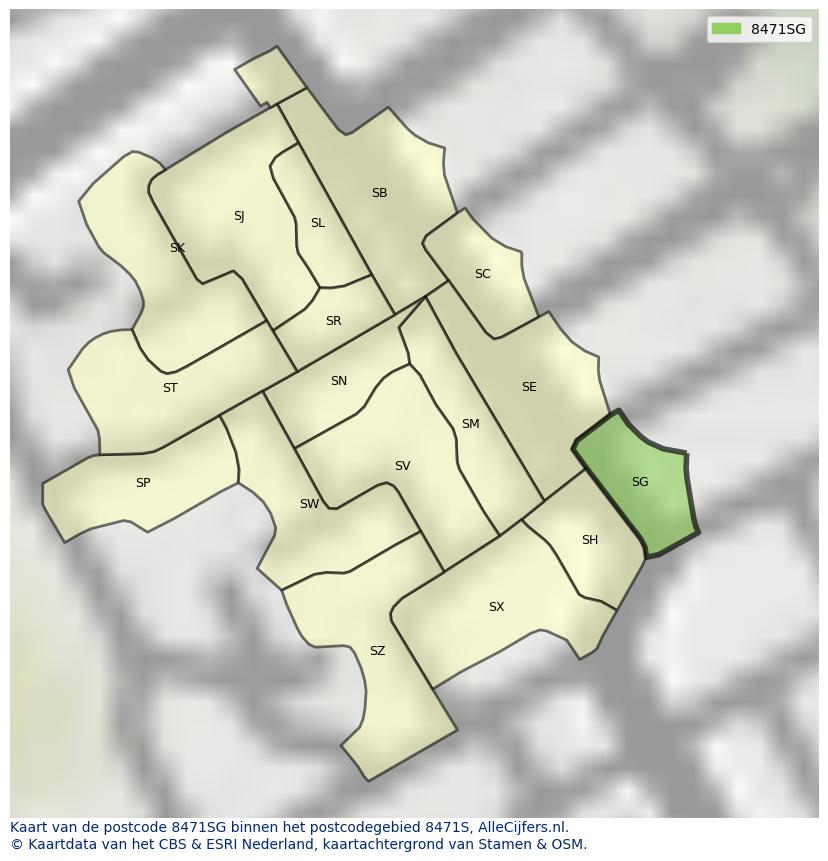 Afbeelding van het postcodegebied 8471 SG op de kaart.