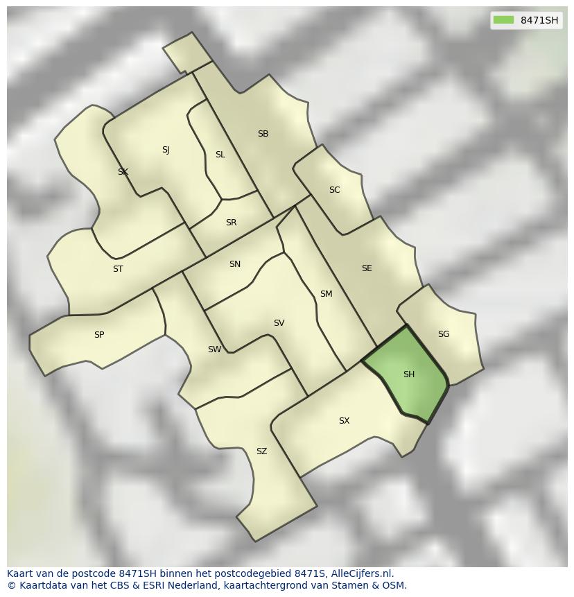 Afbeelding van het postcodegebied 8471 SH op de kaart.