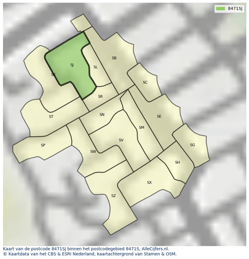 Afbeelding van het postcodegebied 8471 SJ op de kaart.
