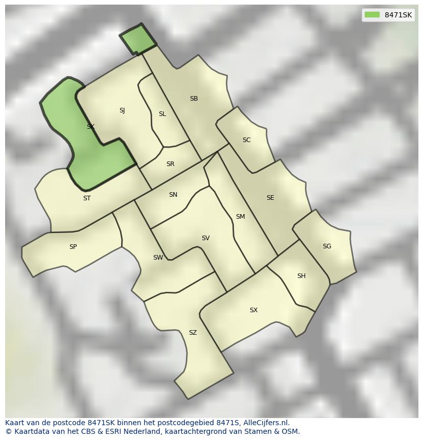 Afbeelding van het postcodegebied 8471 SK op de kaart.
