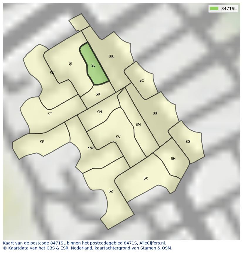 Afbeelding van het postcodegebied 8471 SL op de kaart.
