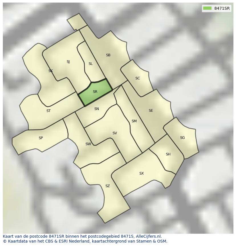 Afbeelding van het postcodegebied 8471 SR op de kaart.