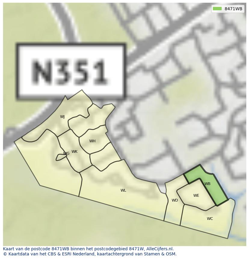 Afbeelding van het postcodegebied 8471 WB op de kaart.